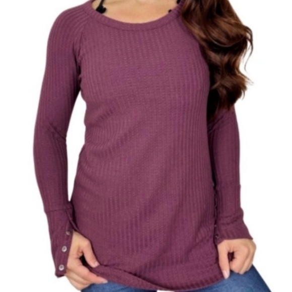 Chaser BUNDLE 2 Waffle Knit Thermal Metal Buttons Purple Teal Women's Size Small - Picture 2 of 13